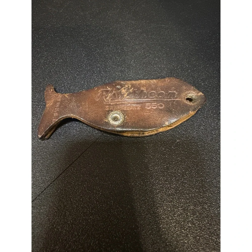 Vintage Raytheon Leather Fish Key‎ Fob Sample No 550 Made in USA Nautical Promo